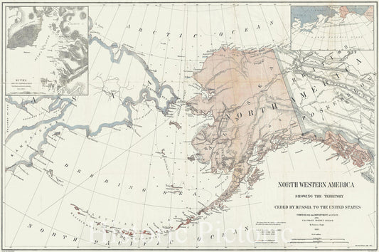Historic Map : Alaska - first map to name Akaska, Lindenkohl, 1867, Vintage Wall Art