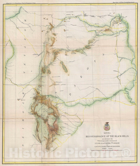 Historic Map : The Black Hills, South Dakota "Little Big Horn", Ludlow and Custer, 1874 v1, Vintage Wall Art