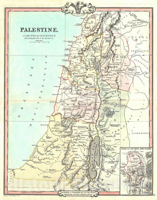 Historic Map : Palestine, Israel or The Holy Land in Antiquity, Cruchley, 1850, Vintage Wall Art