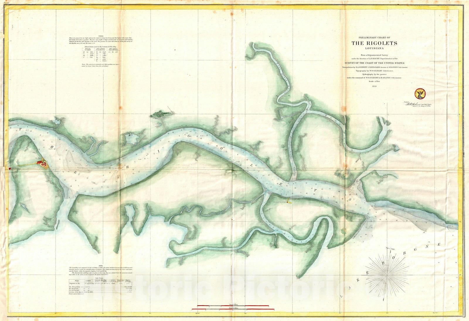 Historic Map : Nautical Chart Rigolets, Louisiana, U.S. Coast Survey, 1859, Vintage Wall Art