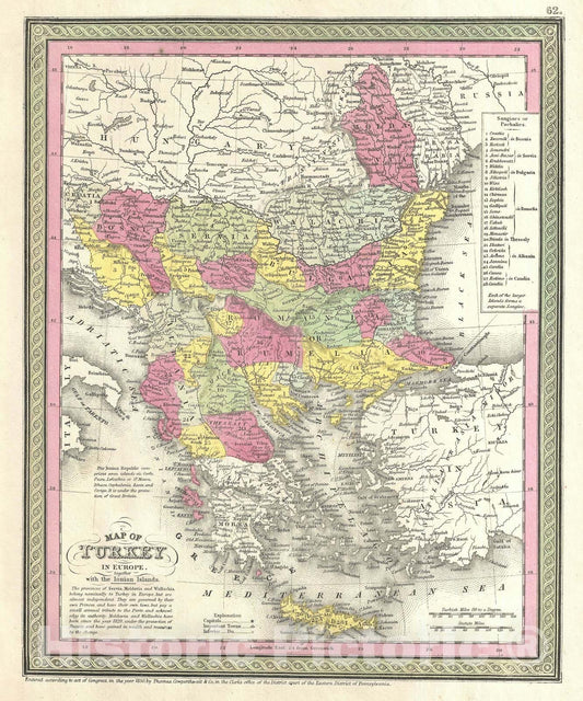 Historic Map : Turkey, Mitchell, 1854, Vintage Wall Art