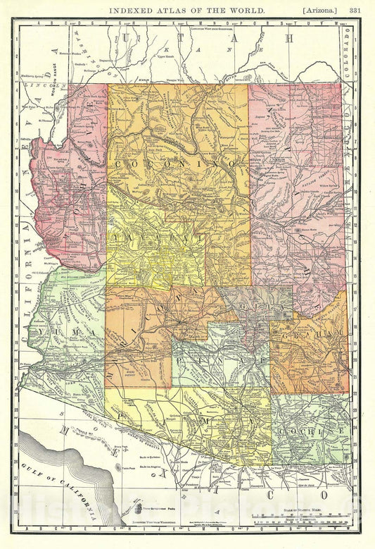 Historic Map : Arizona, Rand McNally, 1888, Vintage Wall Art