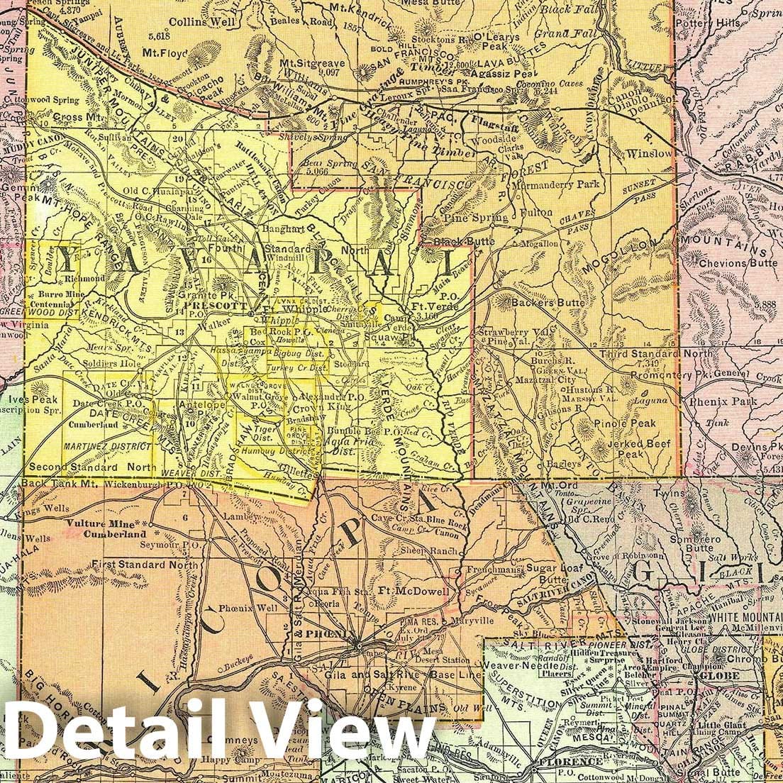 Historic Map : Arizona, Rand McNally, 1888, Vintage Wall Art