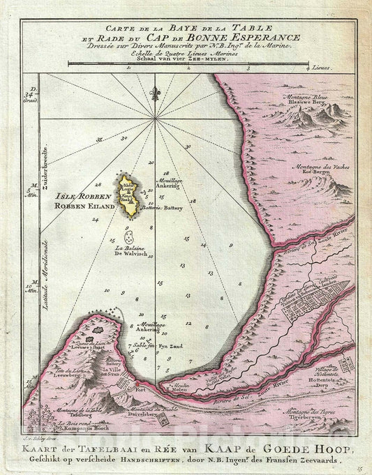 Historic Map : The Cape of Good Hope, Cape town, South Africa, Bellin, 1773, Vintage Wall Art
