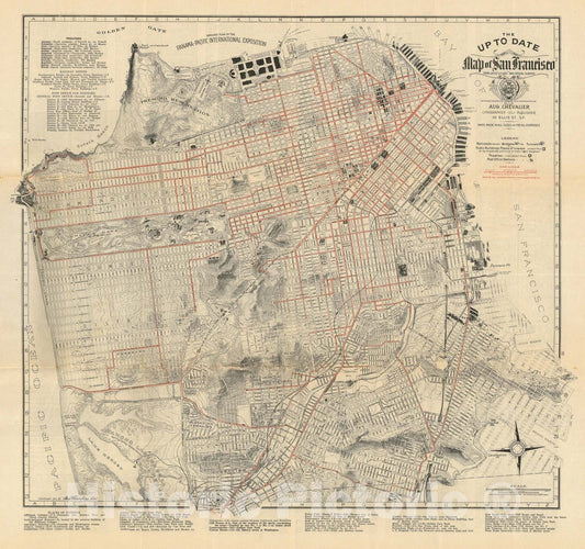 Historic Map : San Francisco and its Street Car Lines, Chevalier, 1915, Vintage Wall Art