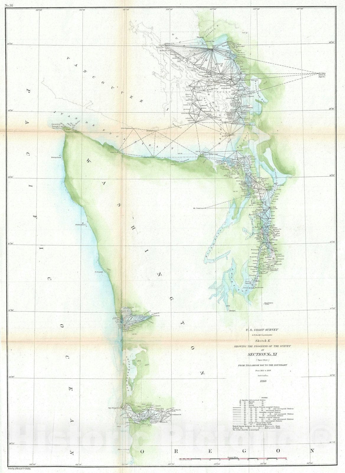 Historic Map : Nautical Chart Washington Coast, Puget Sound and Vancouver, U.S. Coast Survey, 1860, Vintage Wall Art