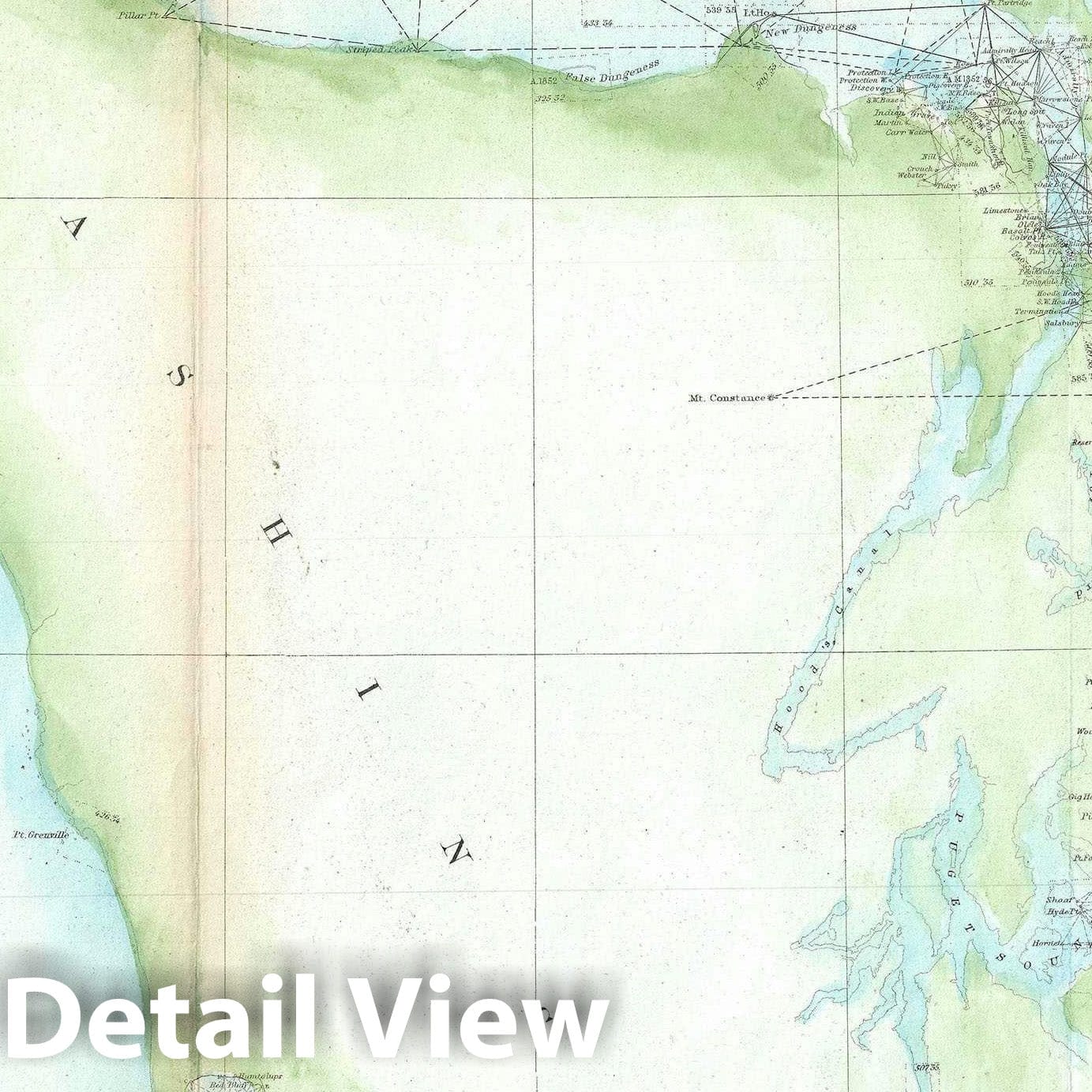 Historic Map : Nautical Chart Washington Coast, Puget Sound and Vancouver, U.S. Coast Survey, 1860, Vintage Wall Art