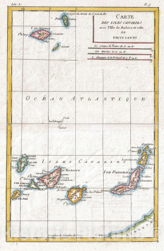 Historic Map : Canary Islands, Raynal and Bonne, 1780, Vintage Wall Art