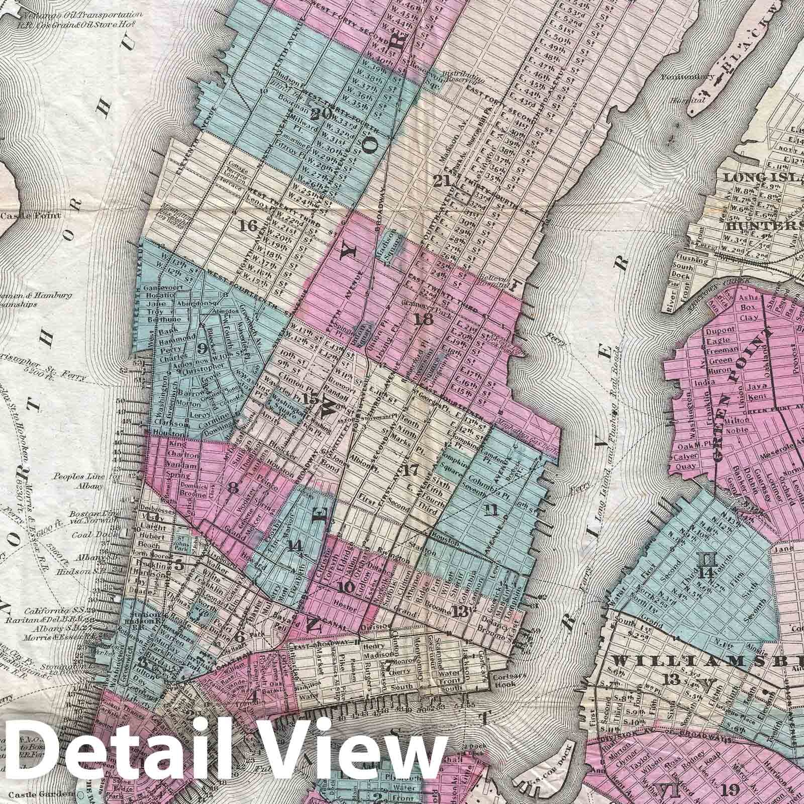 Historic Map : New York City and Brooklyn, Colton, 1867 v2, Vintage Wall Art