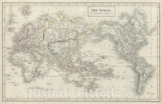 Historic Map : The World on Mercator's Projection, Black, 1840, Vintage Wall Art