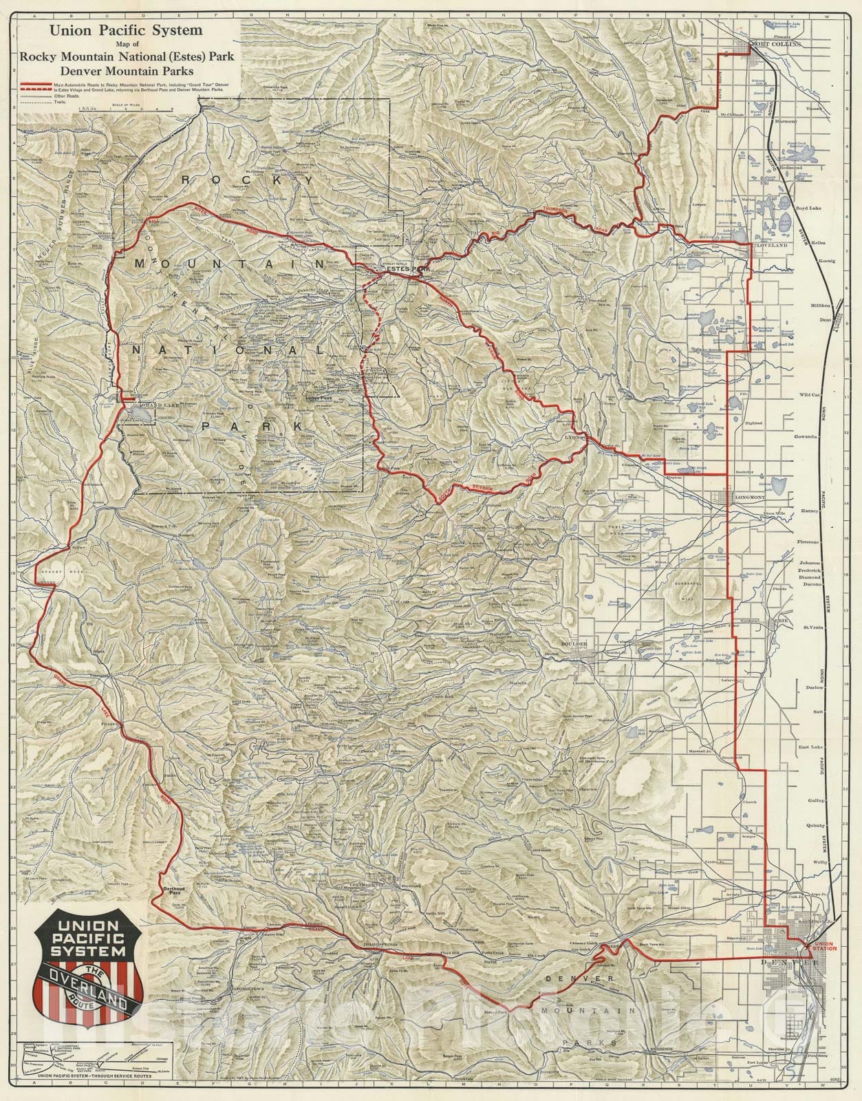 Historic Map : Union Pacific Map of Estes Park, Colorado, Poole, 1924, Vintage Wall Art