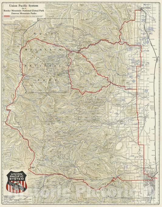 Historic Map : Union Pacific Map of Estes Park, Colorado, Poole, 1924, Vintage Wall Art
