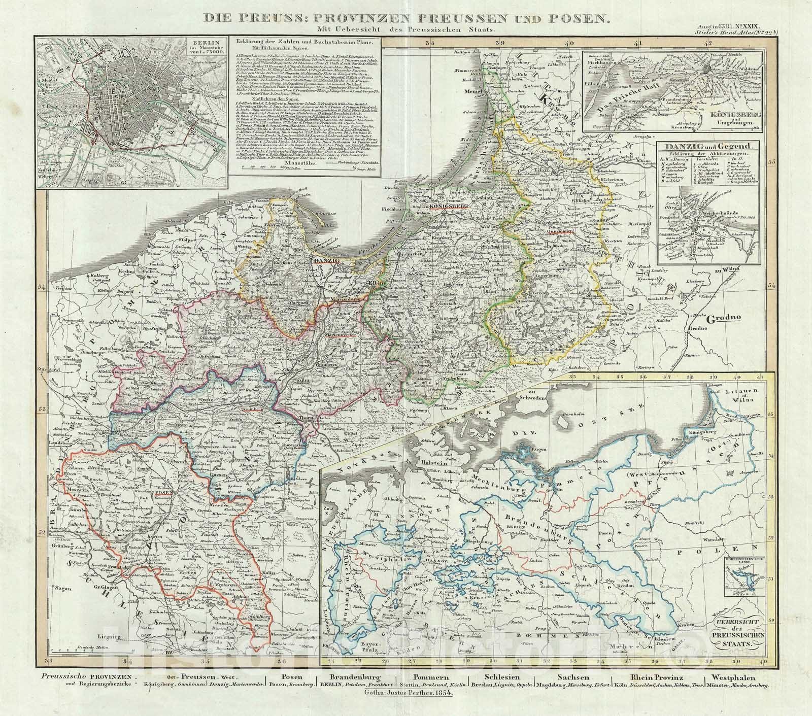 Historic Map : Prussia, Perthes, 1854, Vintage Wall Art