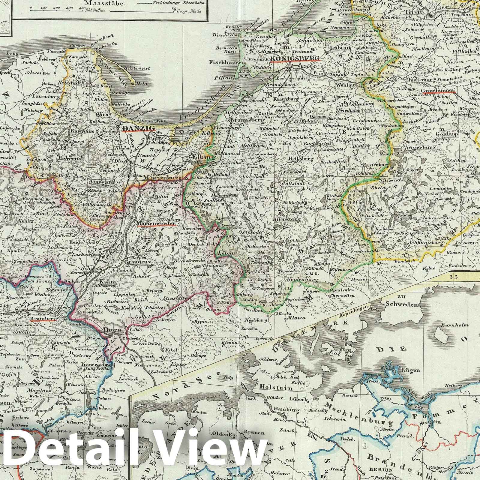 Historic Map : Prussia, Perthes, 1854, Vintage Wall Art
