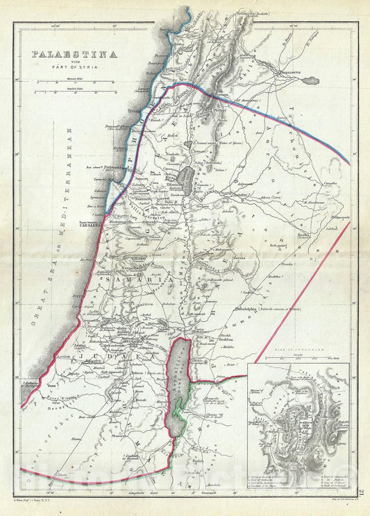 Historic Map : Israel, Palestine or The Holy Land in Antiquity, Hughes, 1867, Vintage Wall Art