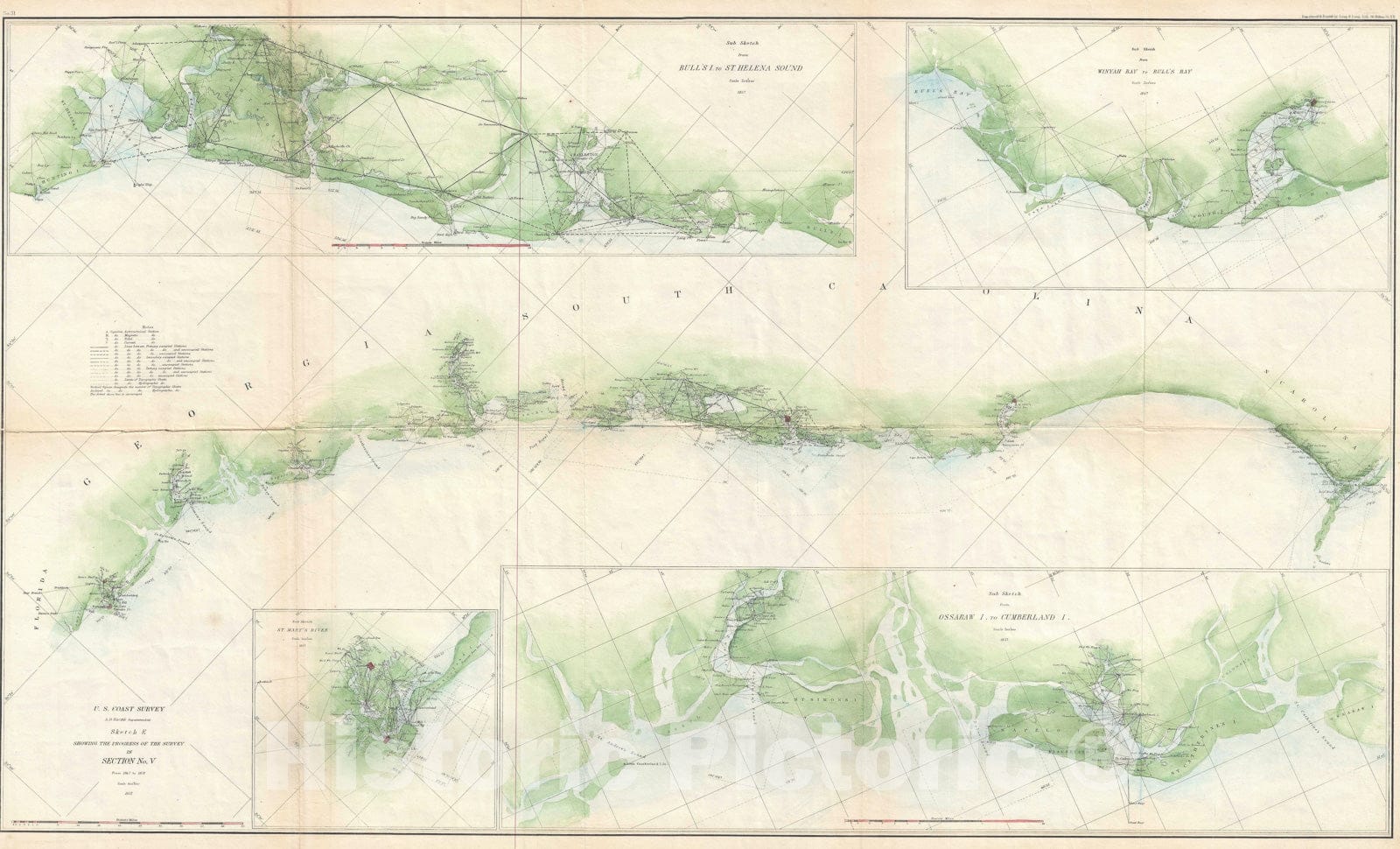 Historic Map : Nautical Chart Coastal Georgia and South Carolina, U.S. Coast Survey, 1859, Vintage Wall Art