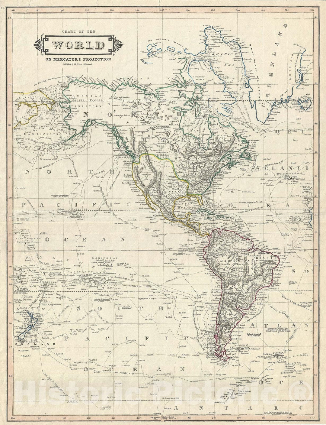 Historic Map : North America and South America on Mercator's Projection, Lizars, 1831, Vintage Wall Art