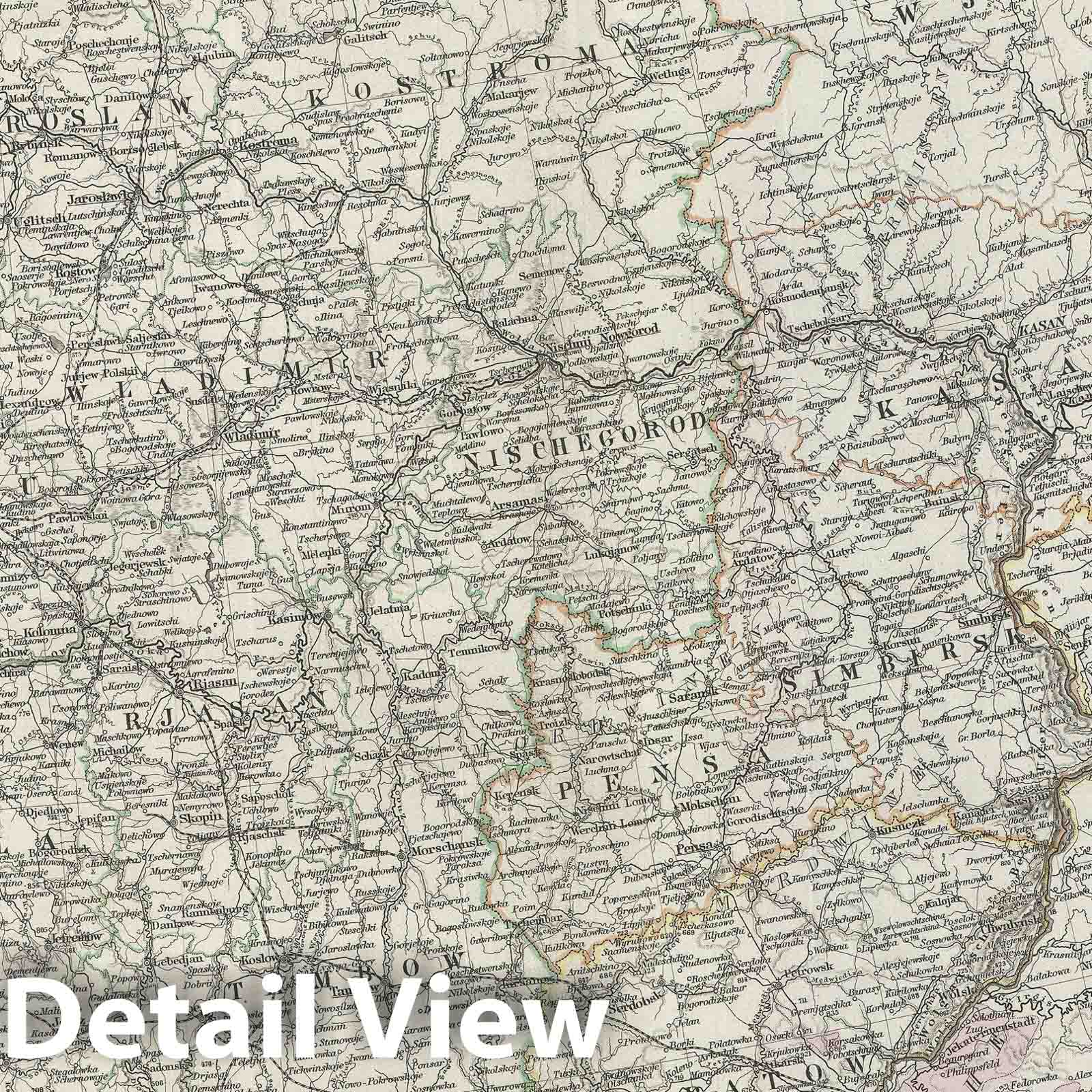 Historic Map : Central Russia, Stieler, 1873, Vintage Wall Art