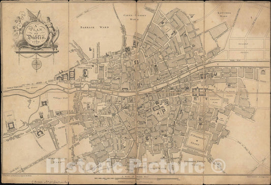 Historic Map : Plan of Dublin, Pool and Cash, 1780, Vintage Wall Art