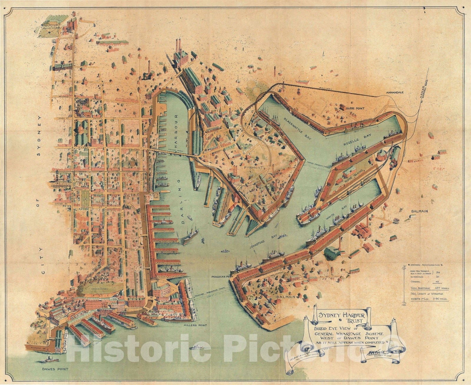 Historic Map : Sydney Harbour, Australia, Wilson, 1913, Vintage Wall Art