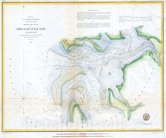 Historic Map : Shoalwater Bay, Washington, U.S.C.S., 1853, Vintage Wall Art
