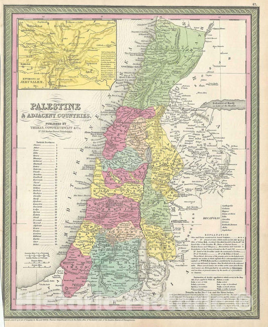 Historic Map : Israel, Palestine or The Holy Land, Mitchell, 1854, Vintage Wall Art