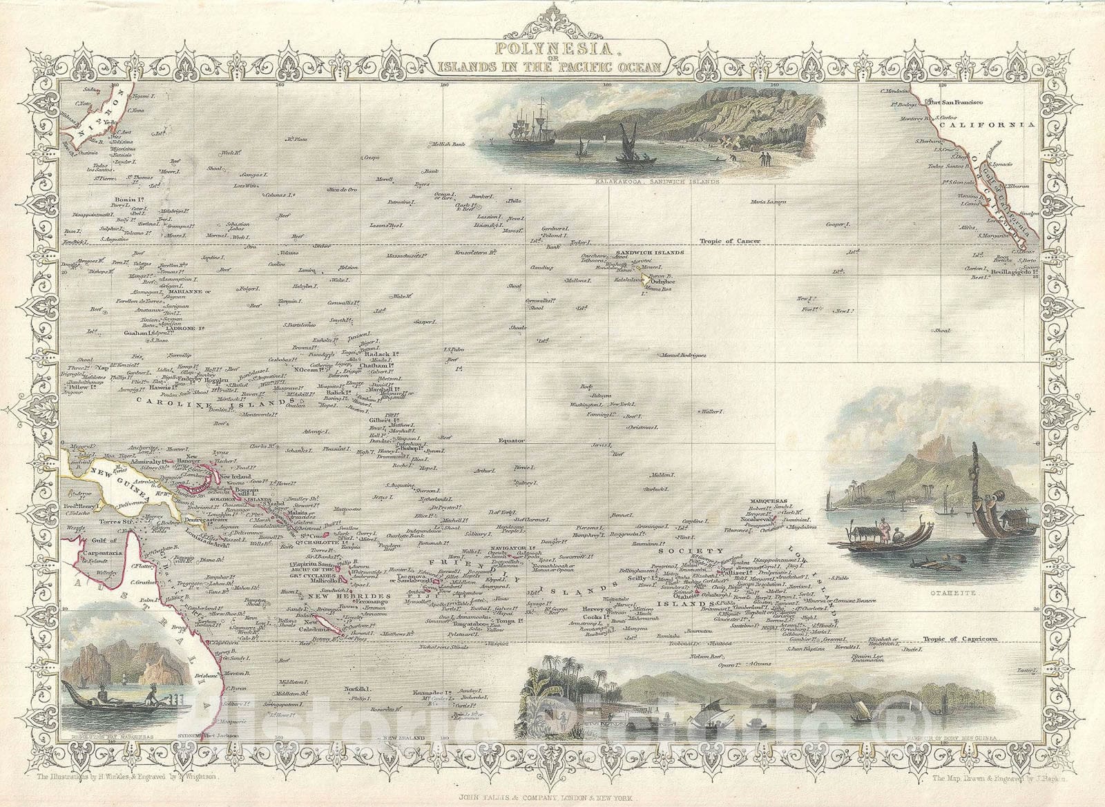 Historic Map : Polynesia, Tallis and Rapkin, 1851, Vintage Wall Art