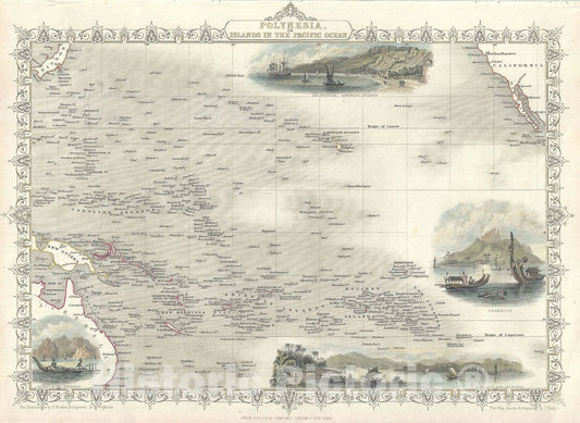 Historic Map : Polynesia, Tallis and Rapkin, 1851, Vintage Wall Art
