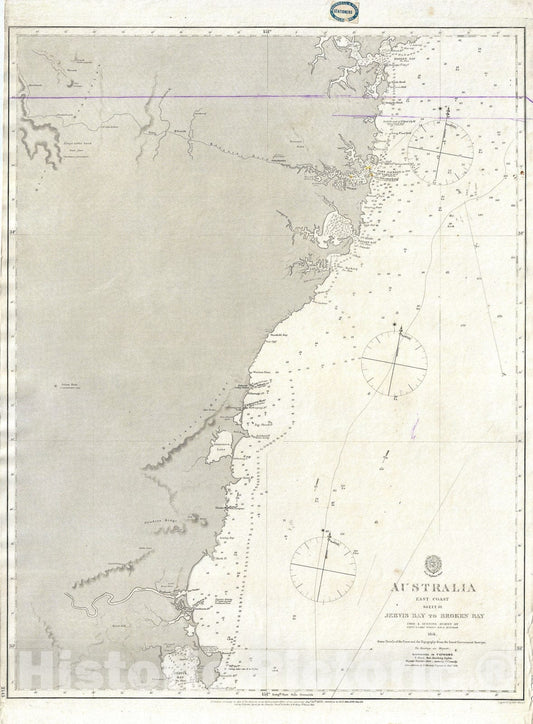 Historic Map : Nautical Chart Eastern Australia "Sydney", Stokes Admiralty, 1865, Vintage Wall Art
