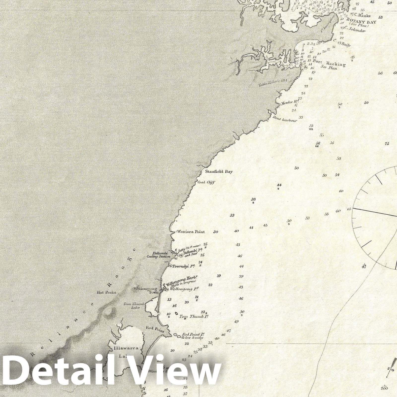 Historic Map : Nautical Chart Eastern Australia "Sydney", Stokes Admiralty, 1865, Vintage Wall Art