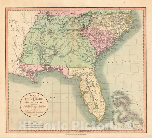 Historic Map : Florida, Georgia, North Carolina, South Carolina and Tennessee, Cary, 1806, Vintage Wall Art