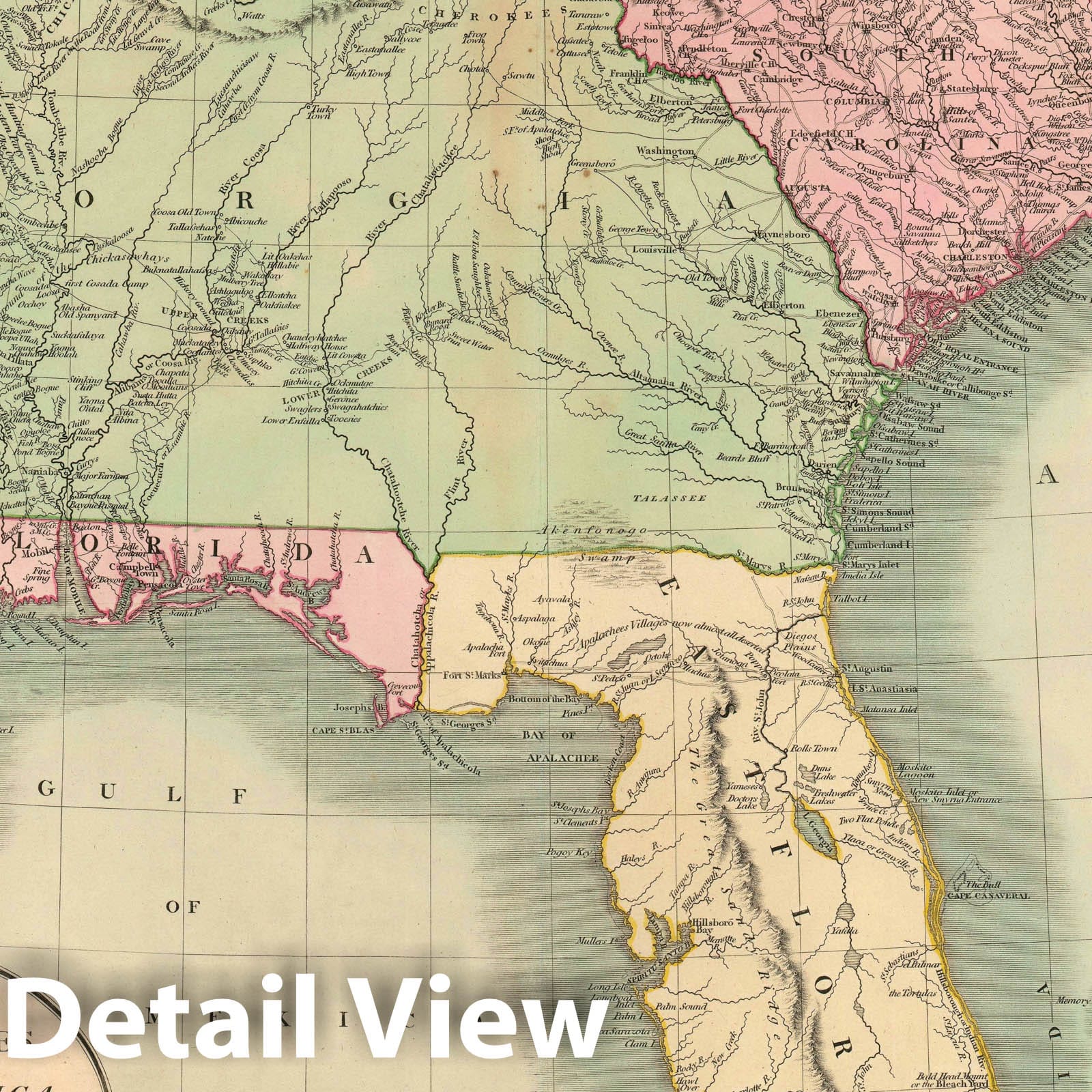 Historic Map : Florida, Georgia, North Carolina, South Carolina and Tennessee, Cary, 1806, Vintage Wall Art