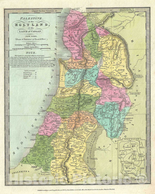 Historic Map : Palestine, Israel or The Holy Land, Burr, 1832, Vintage Wall Art