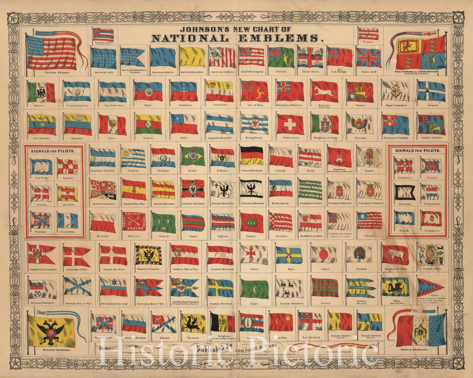 Historic Map : Johnson's New Chart of National Emblems, 1863, Benjamin Ward, Vintage Wall Art