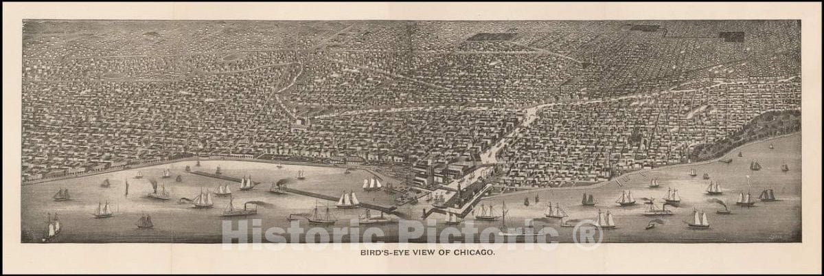 Historic Map : Bird's-Eye View of Chicago, 1892, Alexander Zeese, Vintage Wall Art