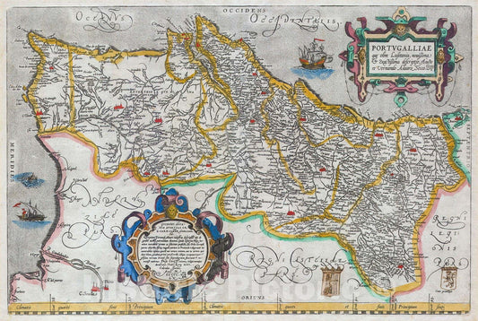 Historic Map : Ortelius Map of Portugal (Porvgalliae), 1579, Vintage Wall Art