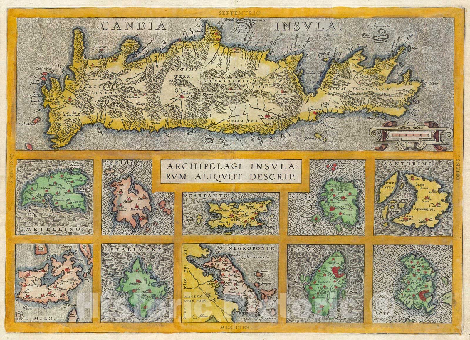 Historic Map : Ortelius Map of Crete (Candia) and 10 Greek Islands, 1584, Vintage Wall Art