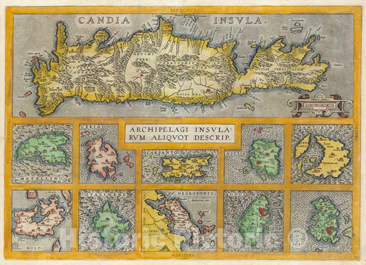 Historic Map : Ortelius Map of Crete (Candia) and 10 Greek Islands, 1584, Vintage Wall Art