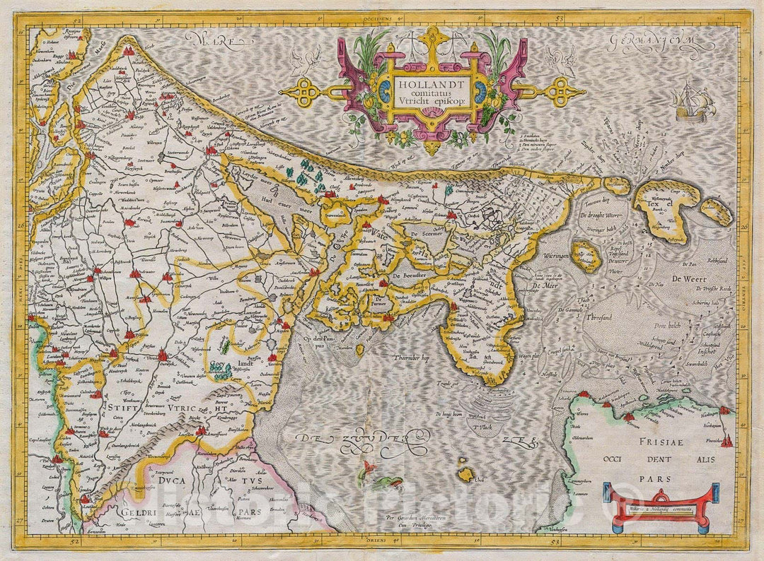 Historic Map : Mercator Map of Holland (Netherlands), 1606, Vintage Wall Art