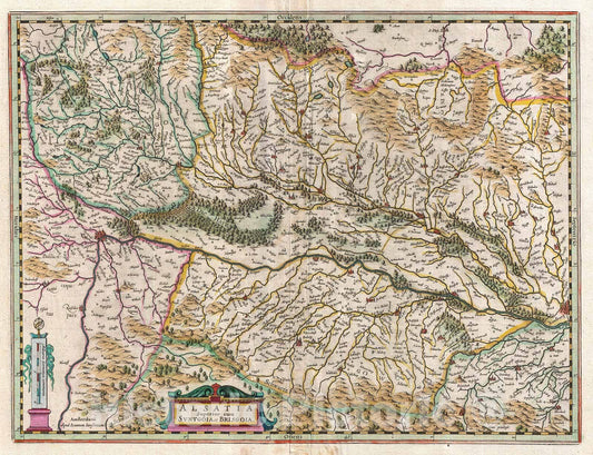 Historic Map : Jansson Map of Alsace (Basel and Strasbourg), 1644, Vintage Wall Art