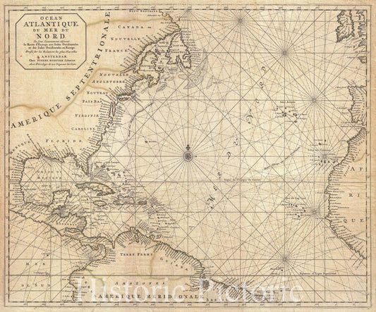 Historic Map : Mortier Map of North America, The West Indies, and The Atlantic Ocean , 1683, Vintage Wall Art