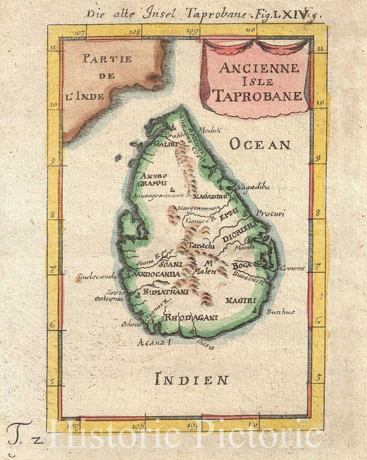 Historic Map : Mallet Map of Ceylon or Sri Lanka (Taprobane), 1686, Vintage Wall Art