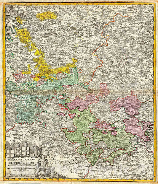 Historic Map : Homann Map of The Lower Rhine (Frankfort, Cologne, Coln, Heidelberg, etc.) , 1730, Vintage Wall Art