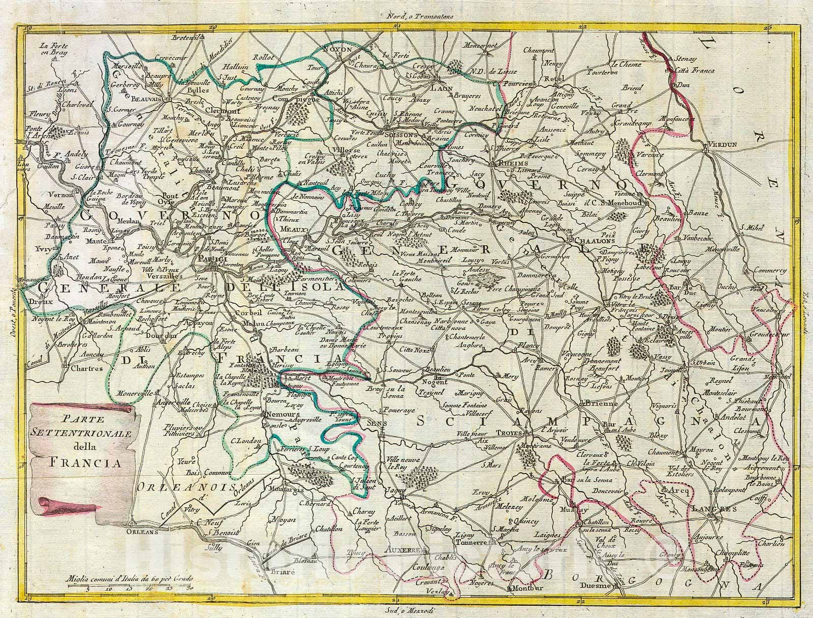 Historic Map : Zatta Map of Central France and The Vicinity of Paris, 1740, Vintage Wall Art
