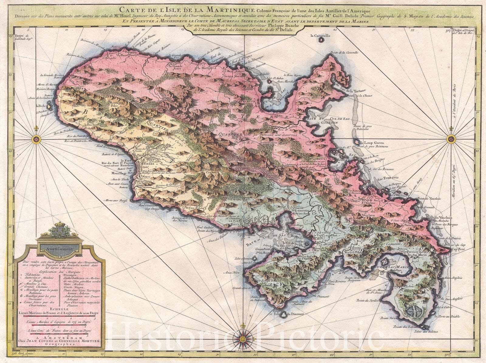 Historic Map : Covens and Mortier Map of Martinique, 1742, Vintage Wall Art