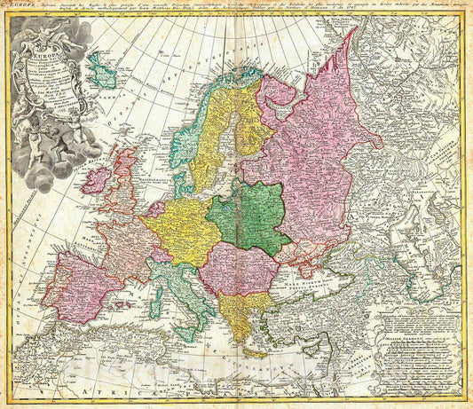 Historic Map : Homann Heirs, Haas Map of Europe , 1743, Vintage Wall Art