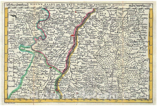 Historic Map : La Feuille Map of Alsace, France, 1747, Vintage Wall Art