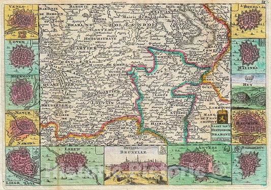 Historic Map : La Feuille Map of Brabant (Vicinity of Brussels), Belgium, 1747, Vintage Wall Art