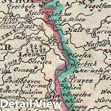 Historic Map : La Feuille Map of Brabant (Vicinity of Brussels), Belgium, 1747, Vintage Wall Art