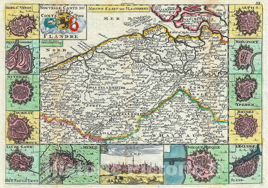 Historic Map : La Feuille Map of Flanders (Holland and Belgium), 1747, Vintage Wall Art